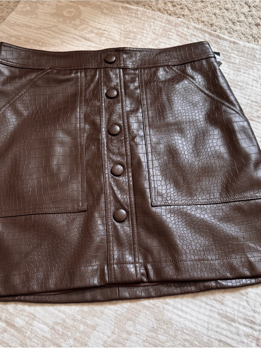 House of Harlow 1960 Chocolate Brown Faux Croc Button-Front Mini Skirt